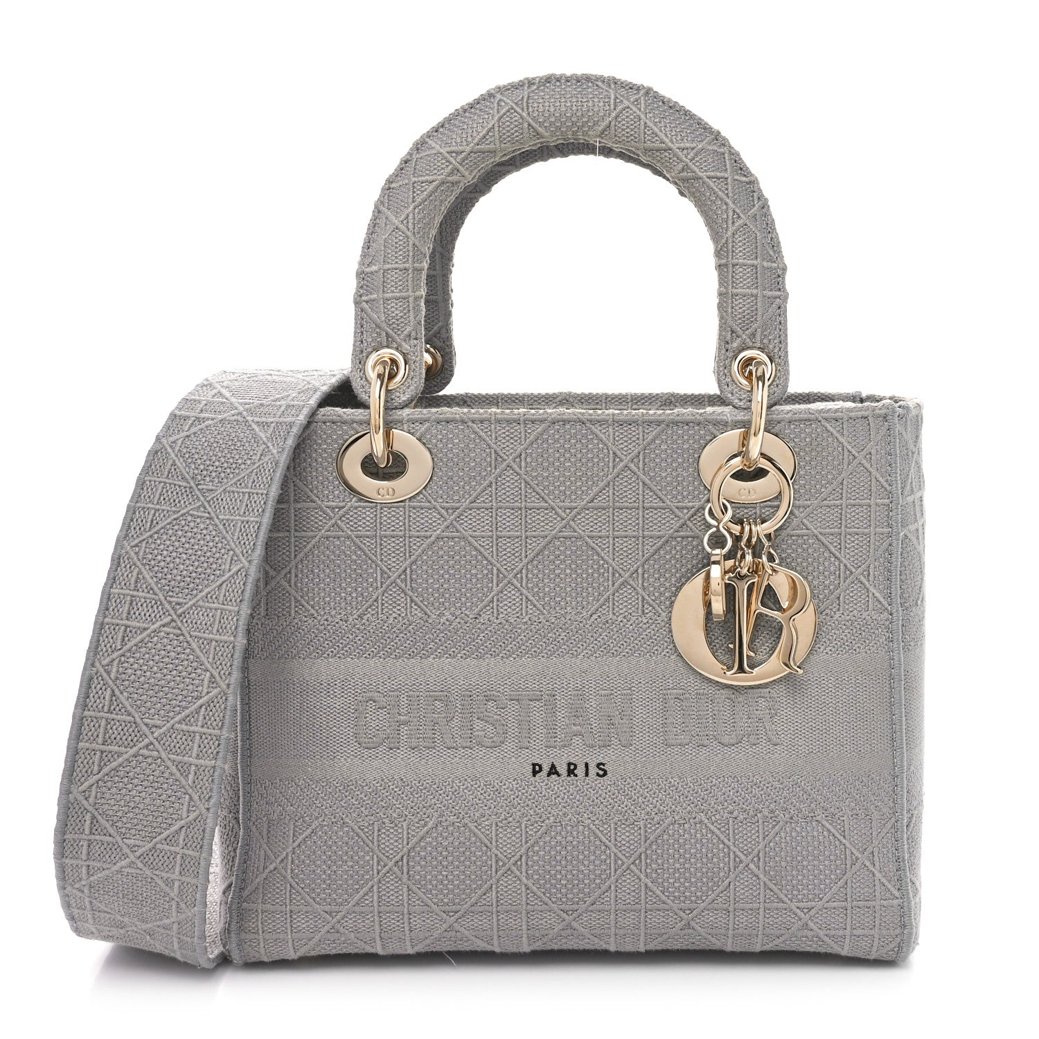 Christian Dior Canvas Embroidered Cannage Medium Lady D-Lite Gray 1 of 12