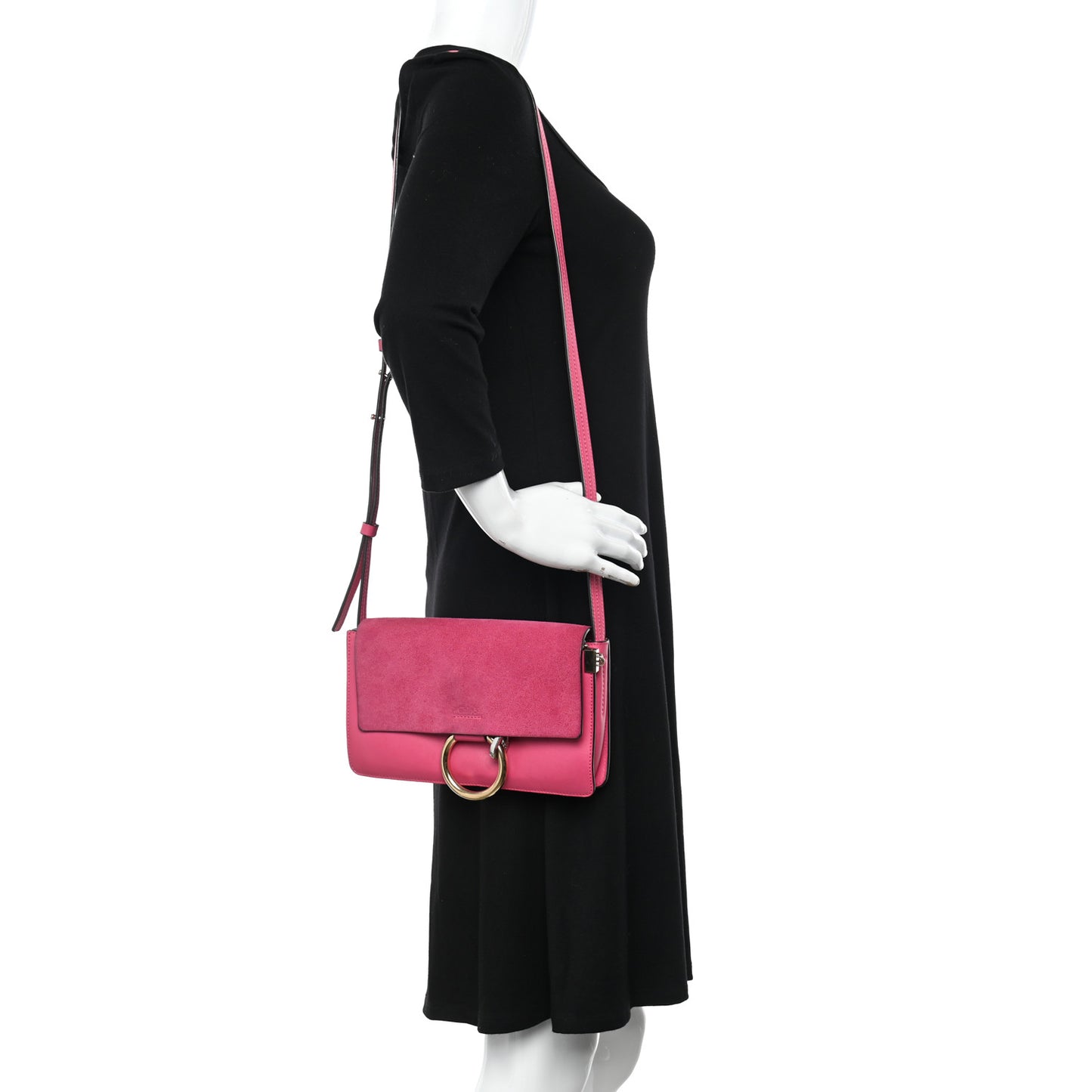 Suede Calfskin Small Faye Shoulder Bag Fuchsia Rose