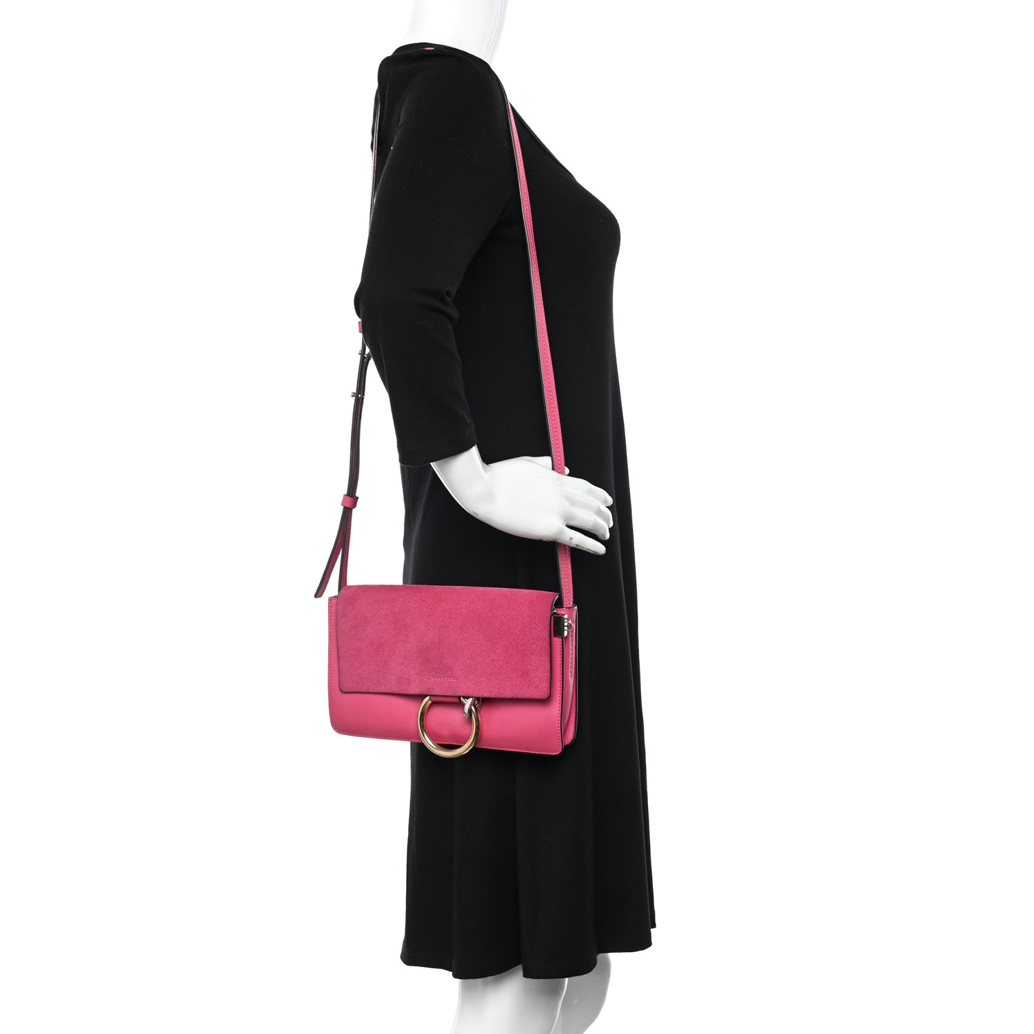 Chloe Suede Calfskin Small Faye Shoulder Bag Fuchsia Rose 2 of 14