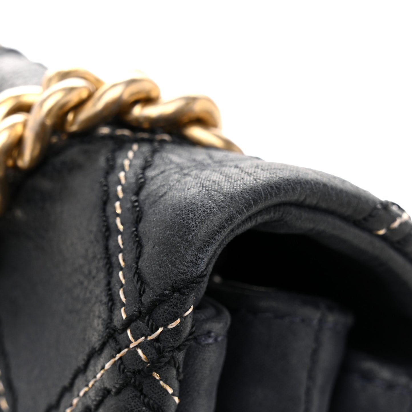 Iridescent Calfskin Triple Stitched Medium Flap Navy