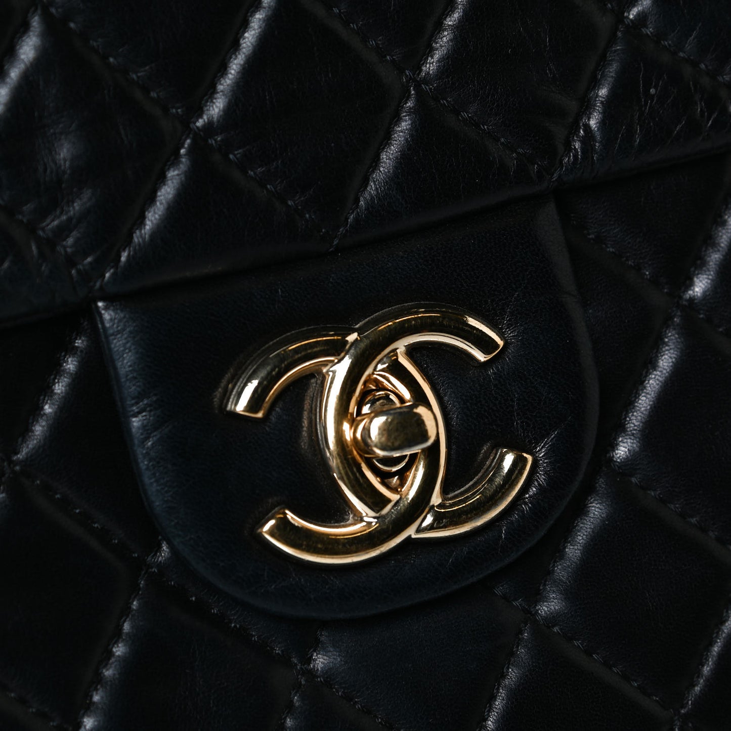 Washed Lambskin Quilted Maxi Single Flap Black