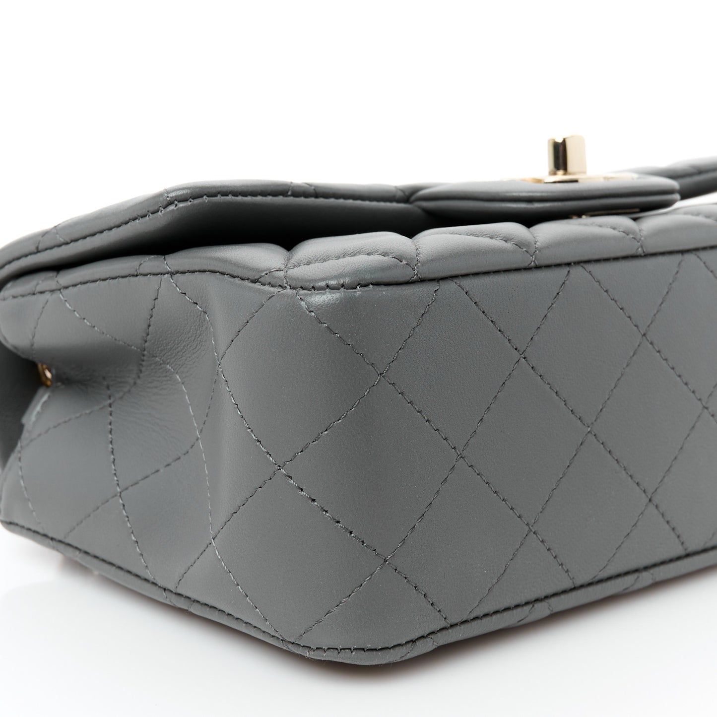 Lambskin Quilted Mini Rectangular Flap Dark Grey