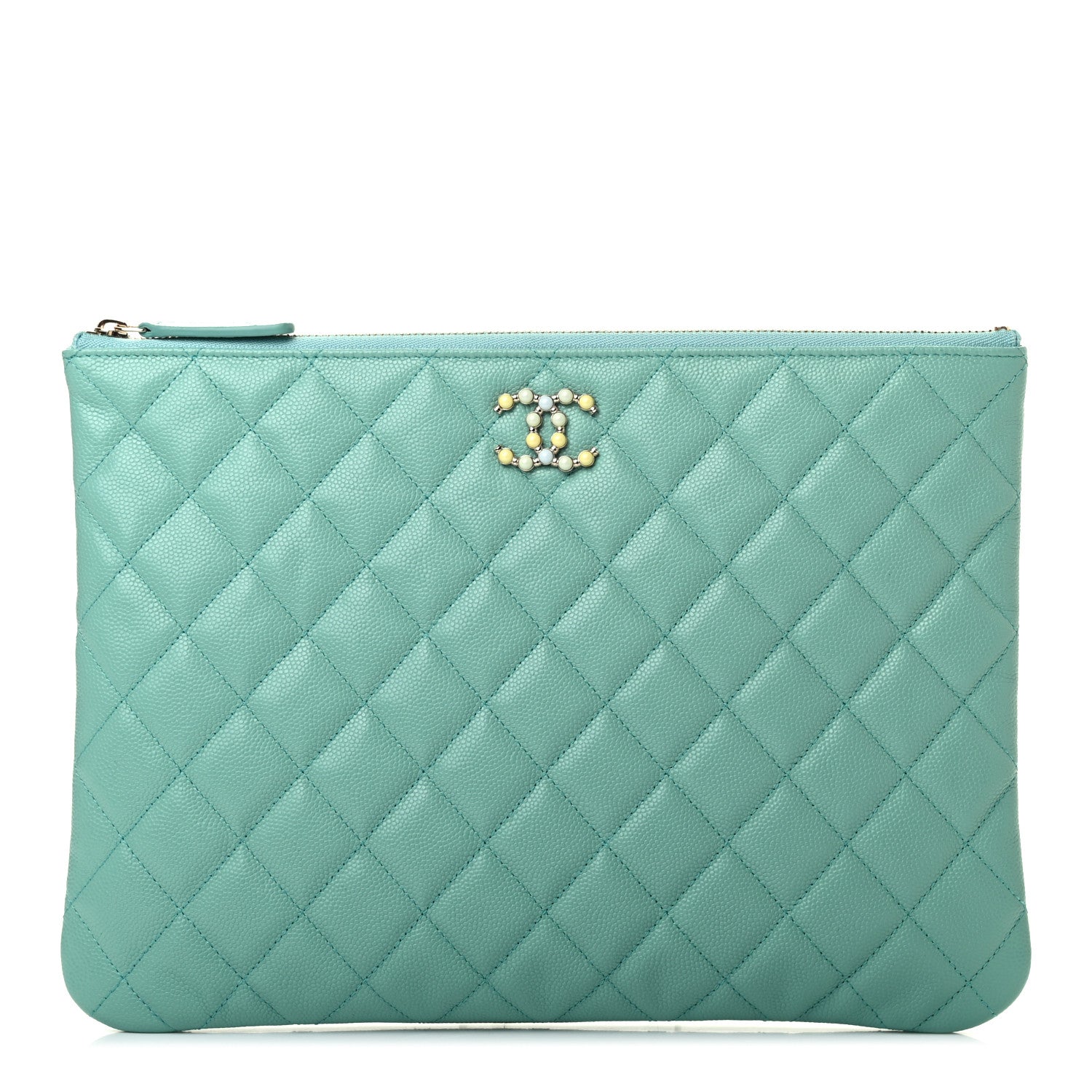 Chanel Caviar Quilted Coco Candy Medium Cosmetic Case Blue 1 of 8