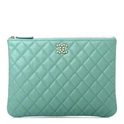 Chanel Caviar Quilted Coco Candy Medium Cosmetic Case Blue 1 of 8