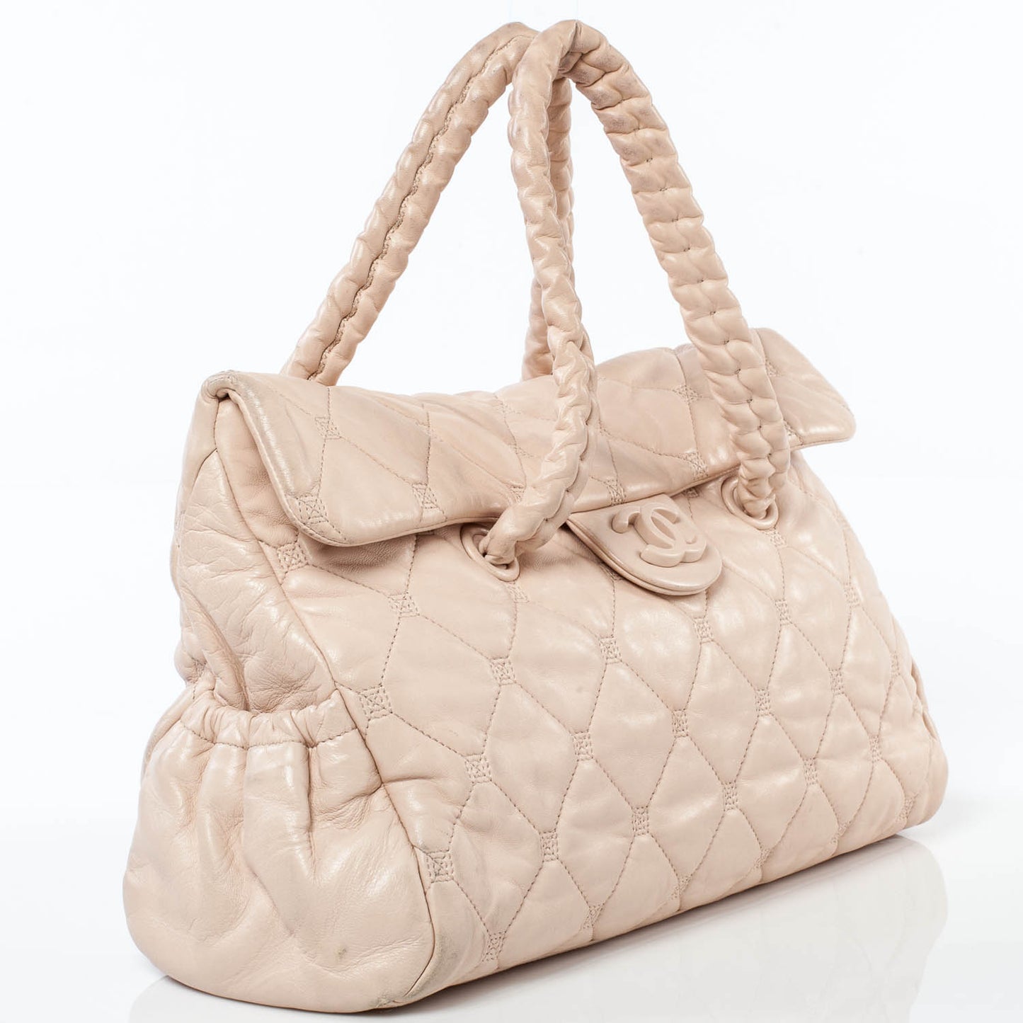 Quilted Lambskin Large Hidden Chain Flap Bag Beige