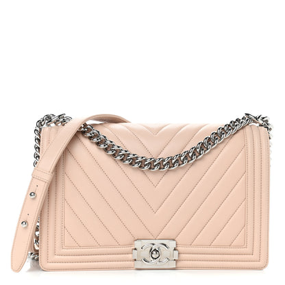 Chanel Calfskin Chevron Quilted New Medium Boy Flap Beige 1 of 13