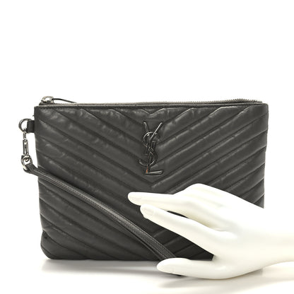 Saint Laurent Calfskin Matelasse Chevron Monogram A5 Wristlet Earth 2 of 8