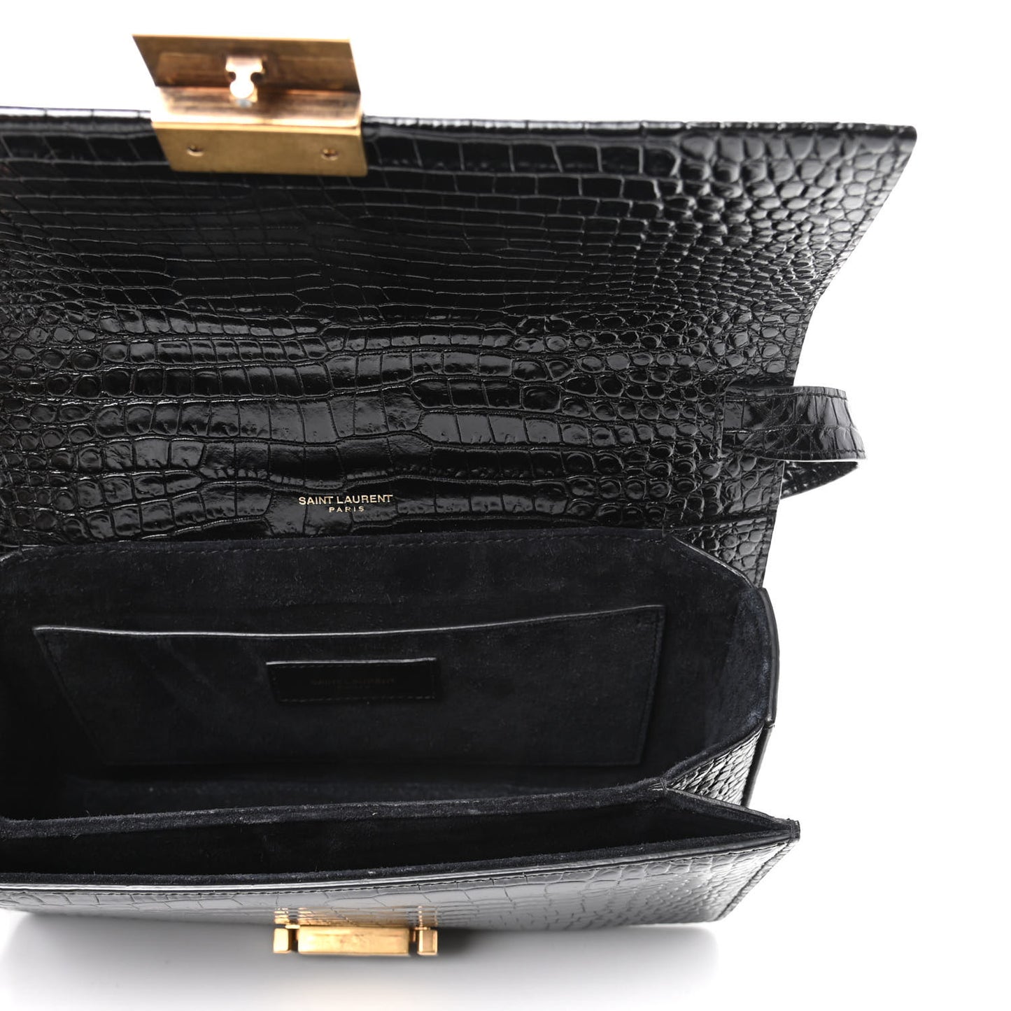 Calfskin Crocodile Embossed Medium Bellechasse Satchel Black