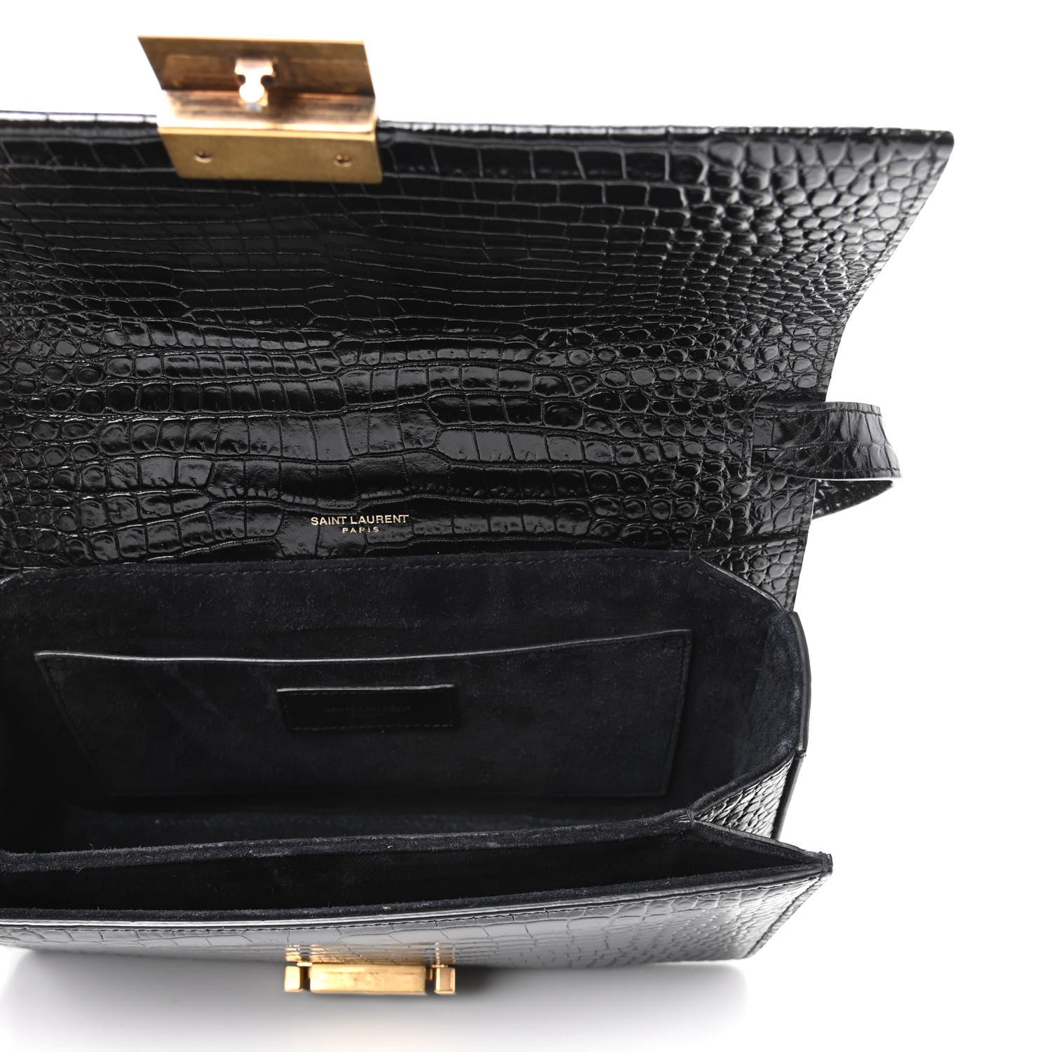 Saint Laurent Calfskin Crocodile Embossed Medium Bellechasse Satchel Black 5 of 9
