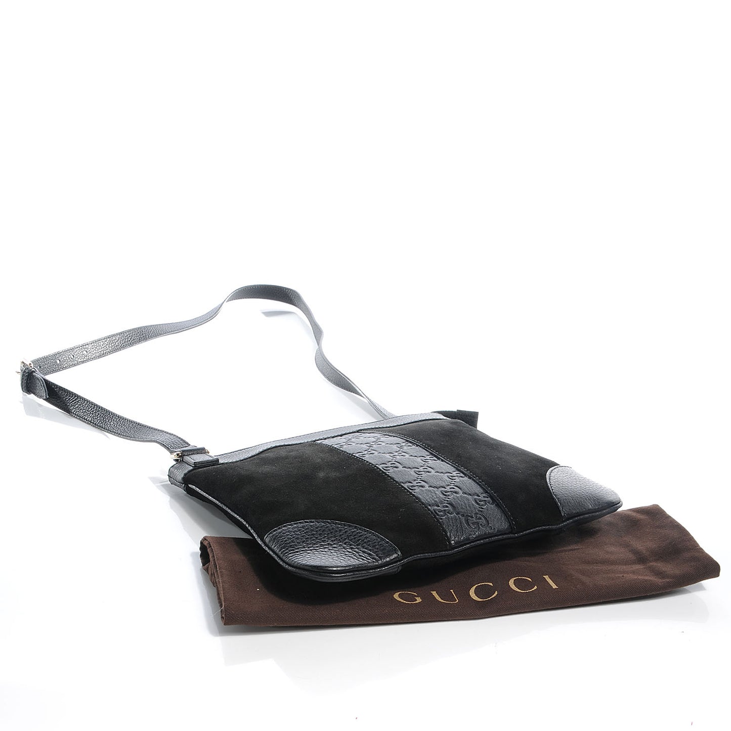 Guccissima Leather and Suede Crossbody Bag Black