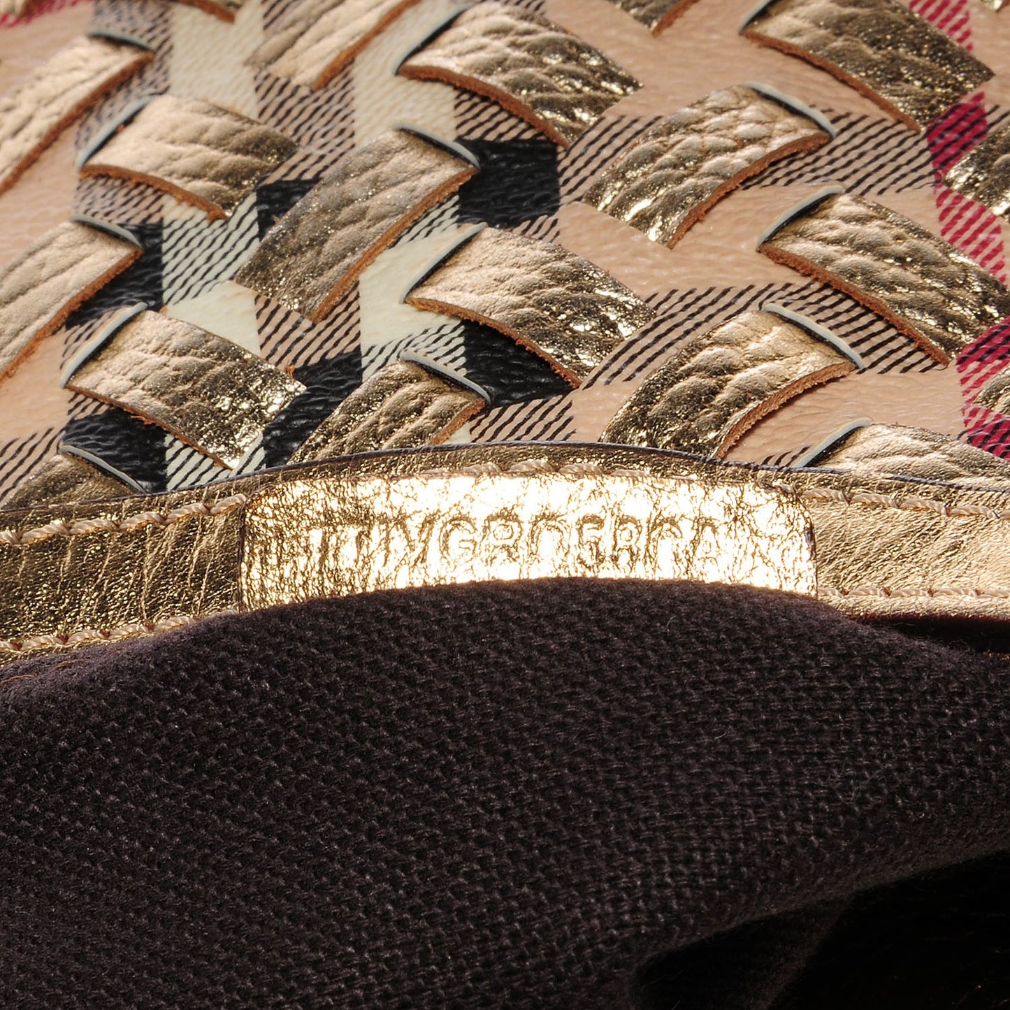 Leather Woven Nova Check Brook Hobo Gold