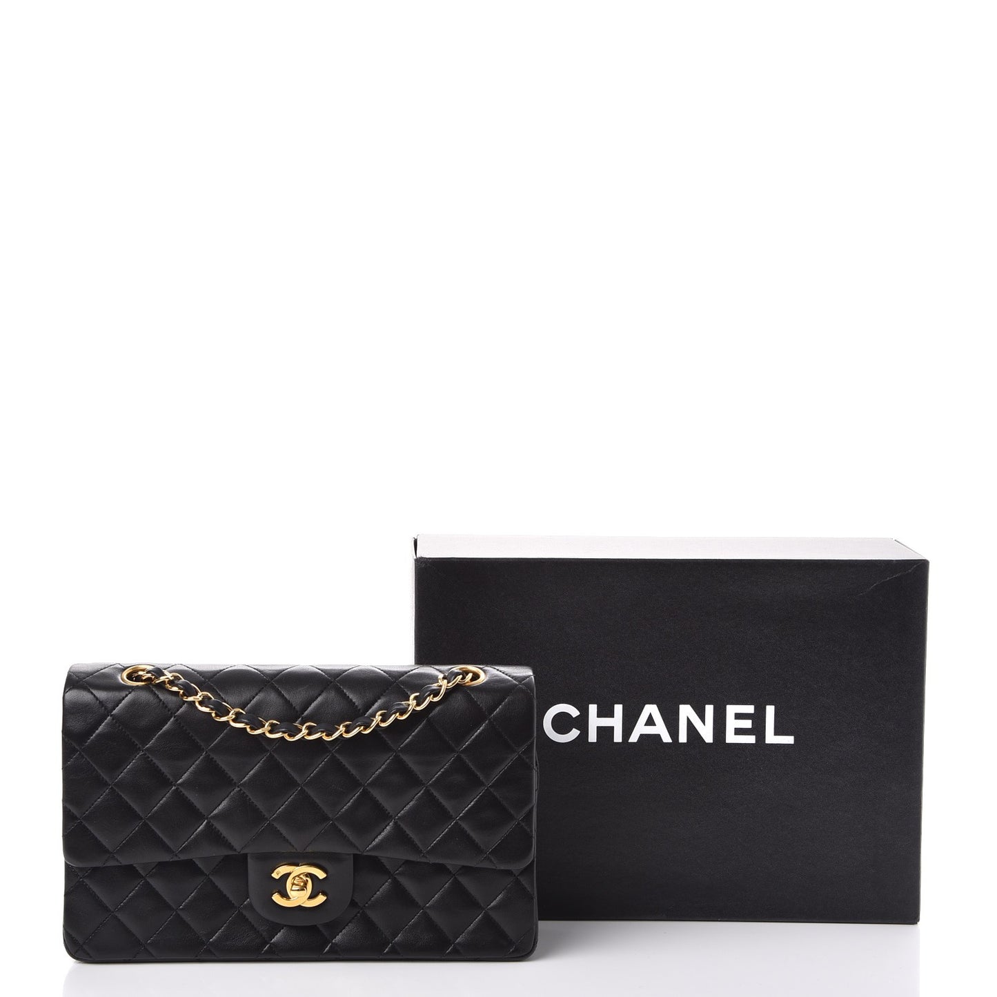 Lambskin Quilted Medium Double Flap Black