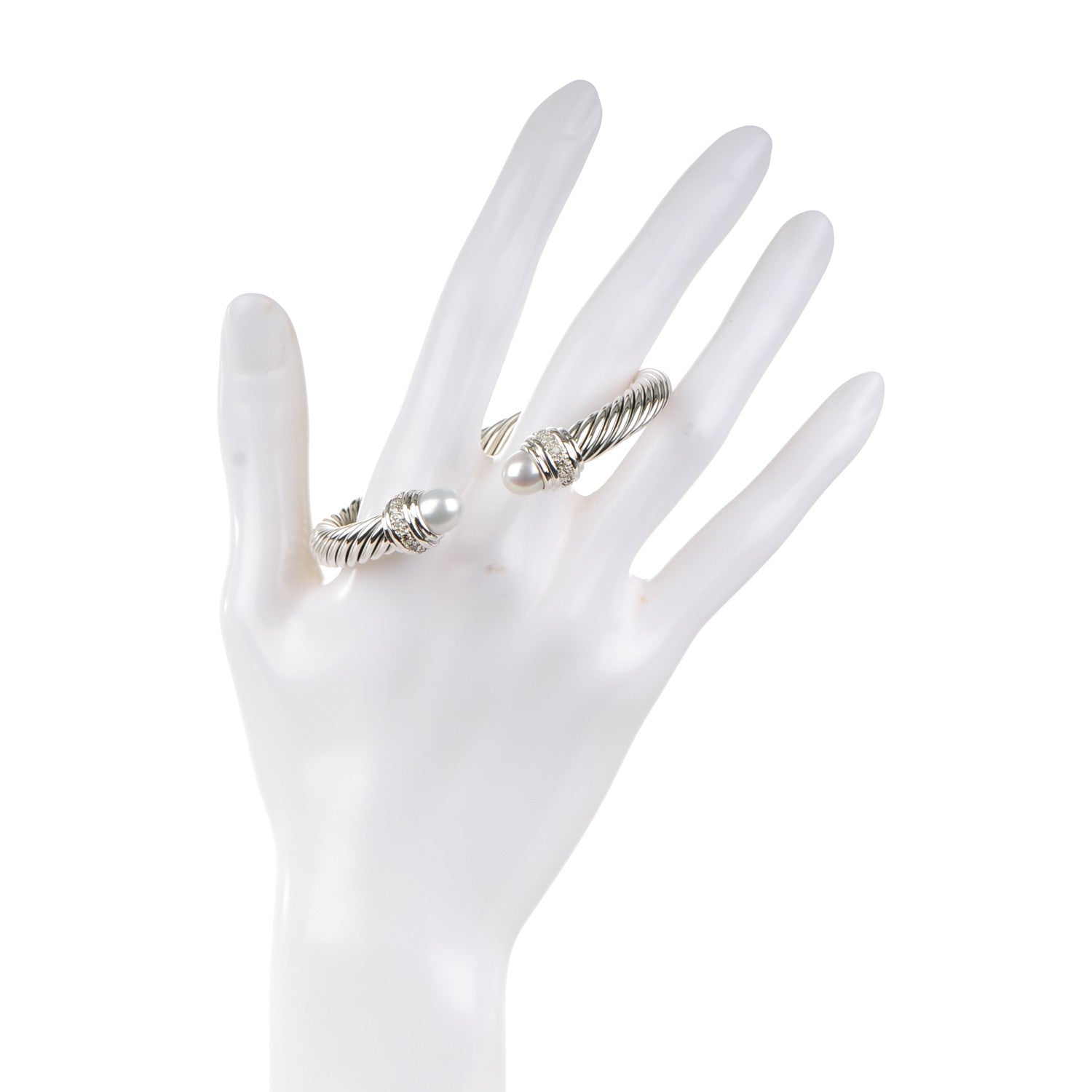 David Yurman Sterling Silver Diamond Pearl 7mm Cable Classics Bracelet 2 of 5