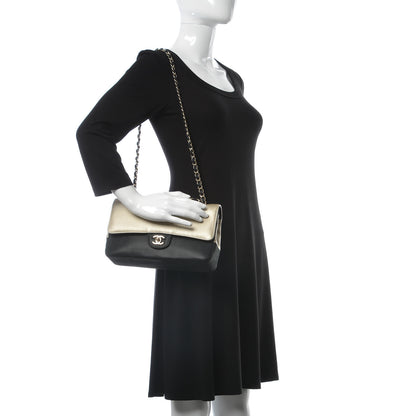 Chanel Caviar Iridescent Calfskin Duo Medium Double Flap Light Gold Black 2 of 10