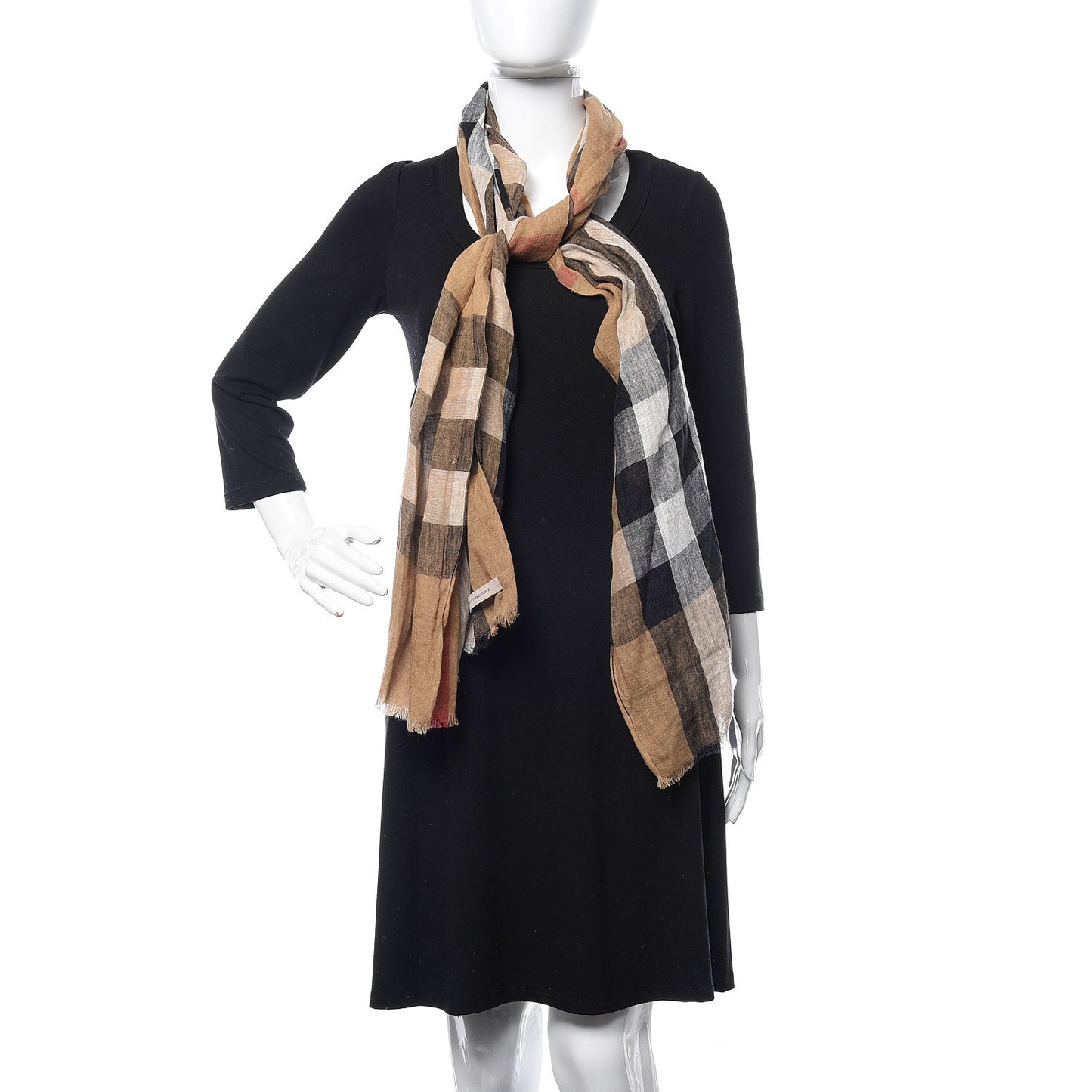 Linen Giant Check Lightweight Scarf Camel