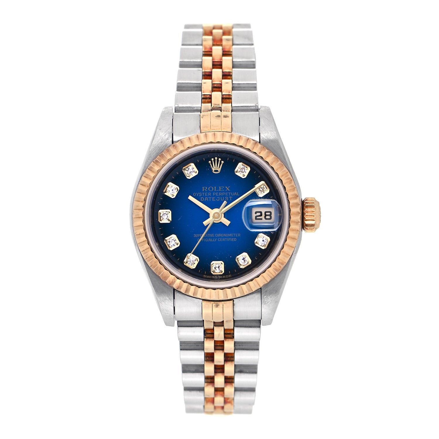 Rolex Stainless Steel 18K Yellow Gold Diamond 26mm Oyster Perpetual Datejust Watch Blue Gradient 79173 1 of 4