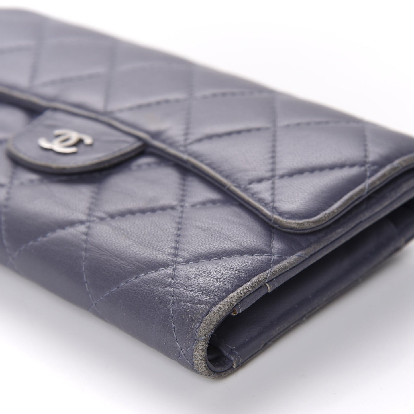 Lambskin Quilted Large Flap Wallet Purple