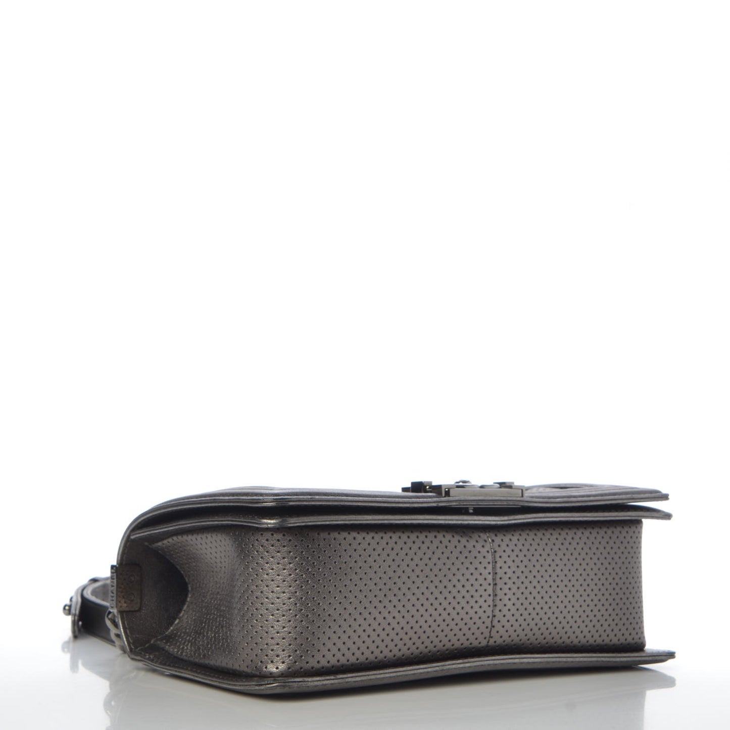 Metallic Lambskin Perforated Medium Boy Flap Dark Silver