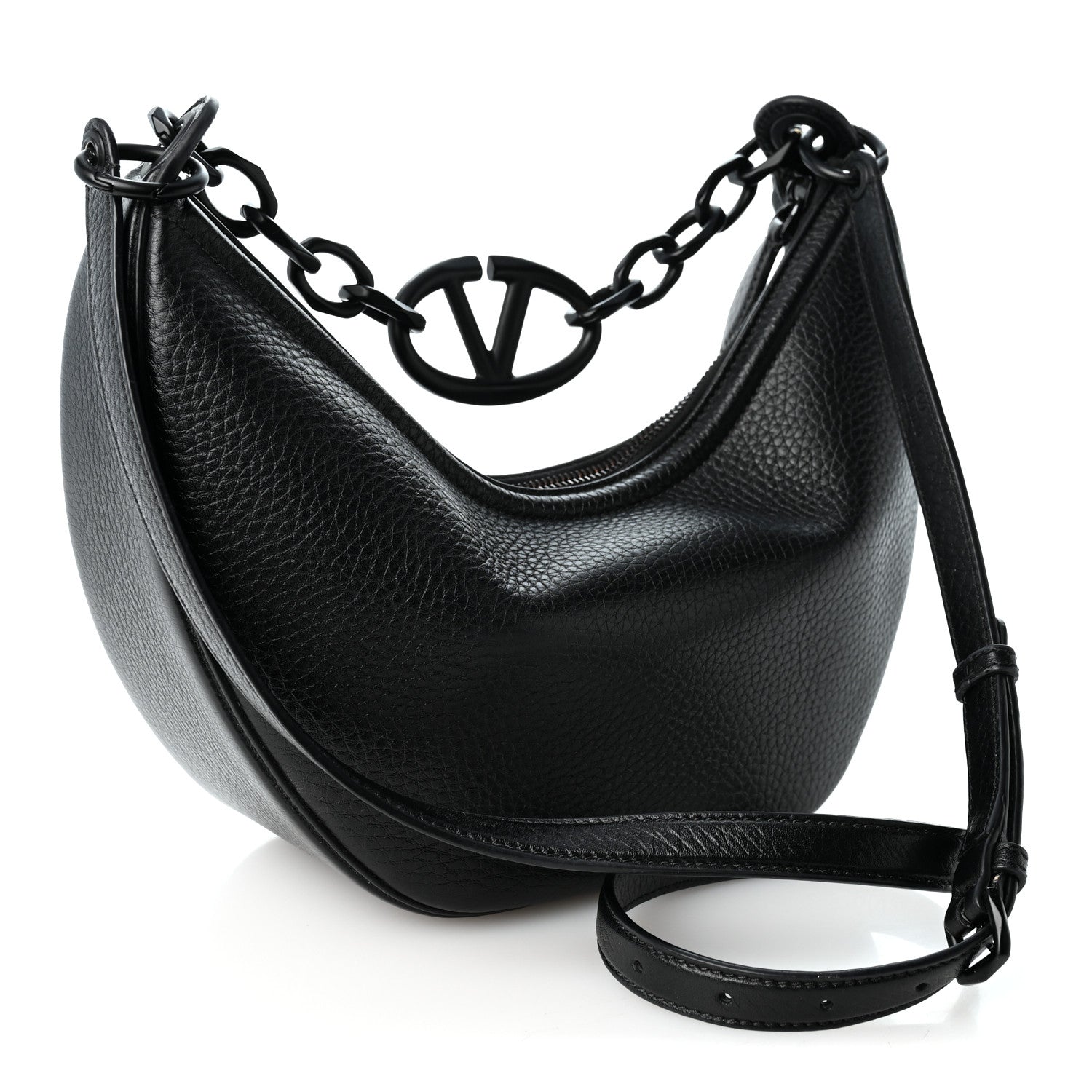 Valentino Garavani Grainy Calfskin Monochrome Small Vlogo Moon Hobo Bag Black 3 of 9