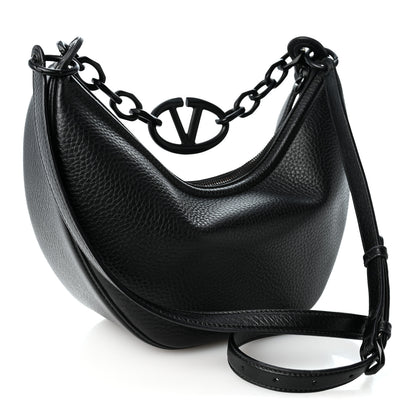 Valentino Garavani Grainy Calfskin Monochrome Small Vlogo Moon Hobo Bag Black 3 of 9