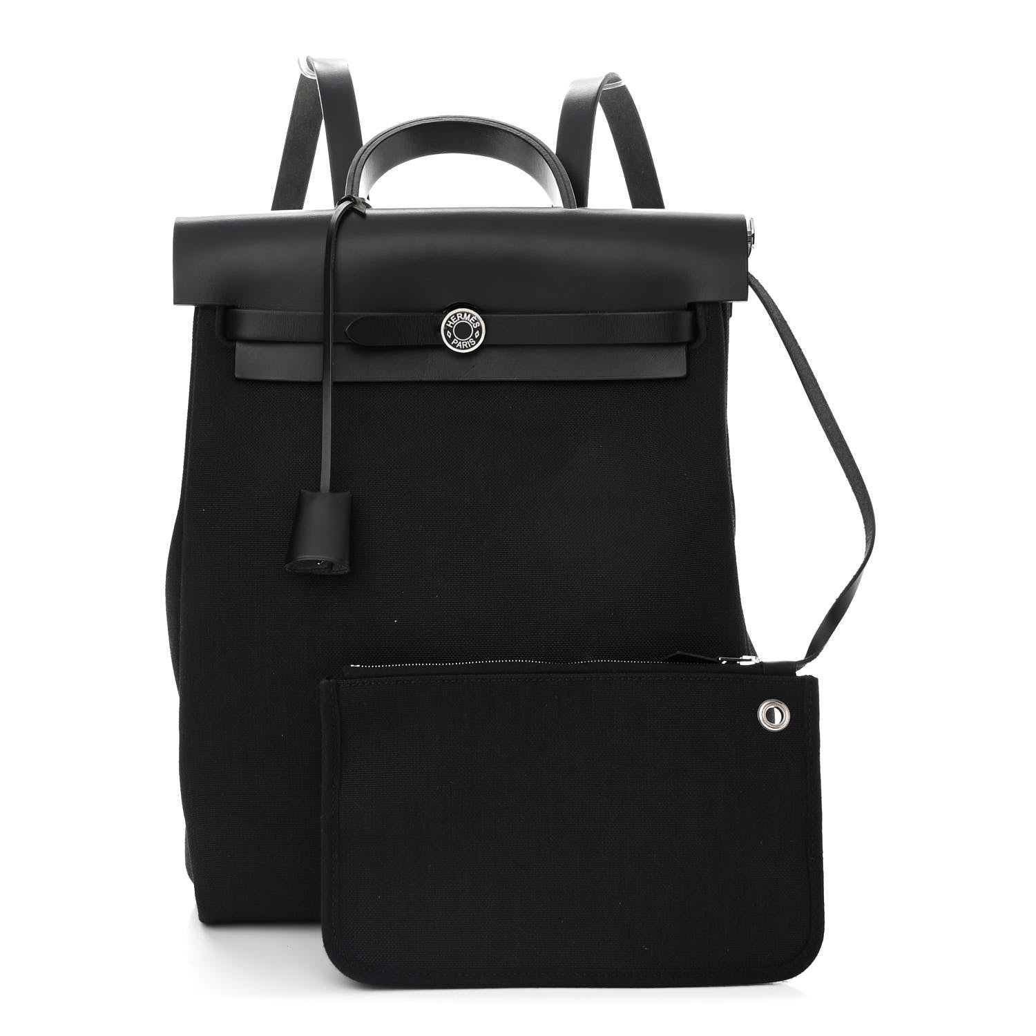 Hermes Toile Militaire Vache Hunter Laque Herbag a Dos Zip Retourne Backpack Black 1 of 11