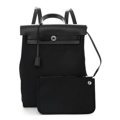 Hermes Toile Militaire Vache Hunter Laque Herbag a Dos Zip Retourne Backpack Black 1 of 11