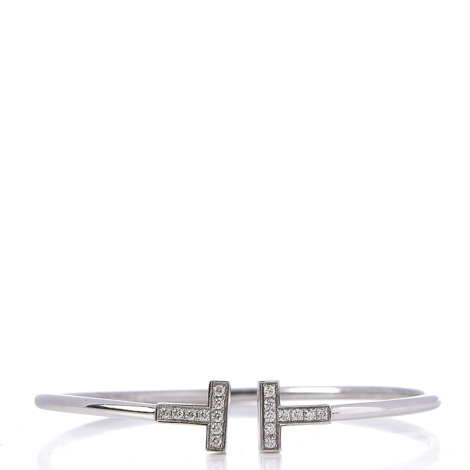 Tiffany 18K White Gold Diamond T Wire Bracelet 1 of 4