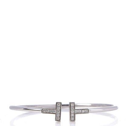 Tiffany 18K White Gold Diamond T Wire Bracelet 1 of 4