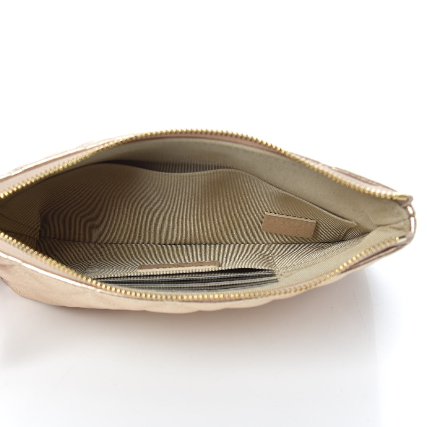 Metallic Lambskin Quilted Cosmetic Case Gold