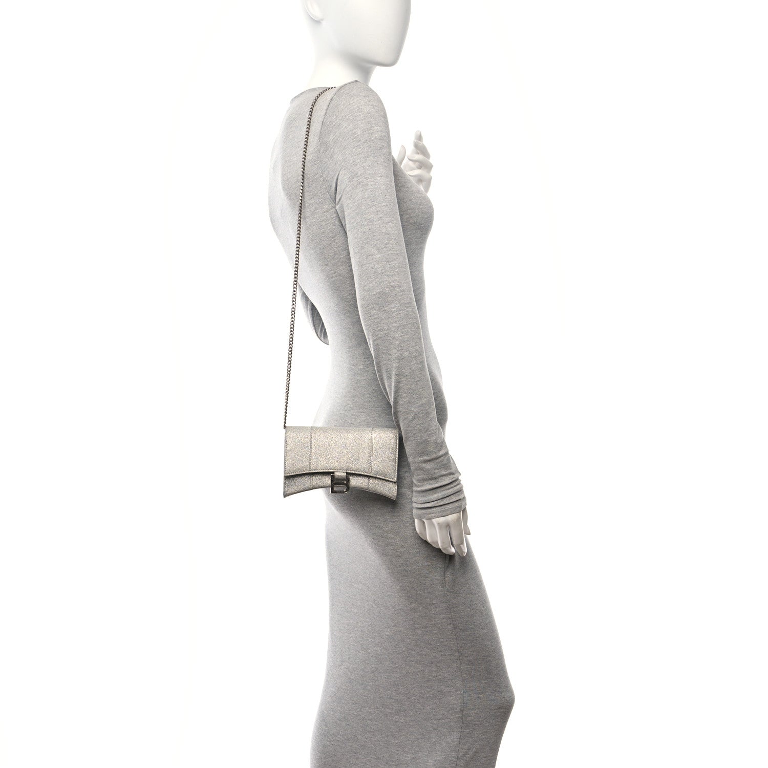 Balenciaga Sparkling Fabric XS Hourglass Wallet On Chain Silver 2 of 15