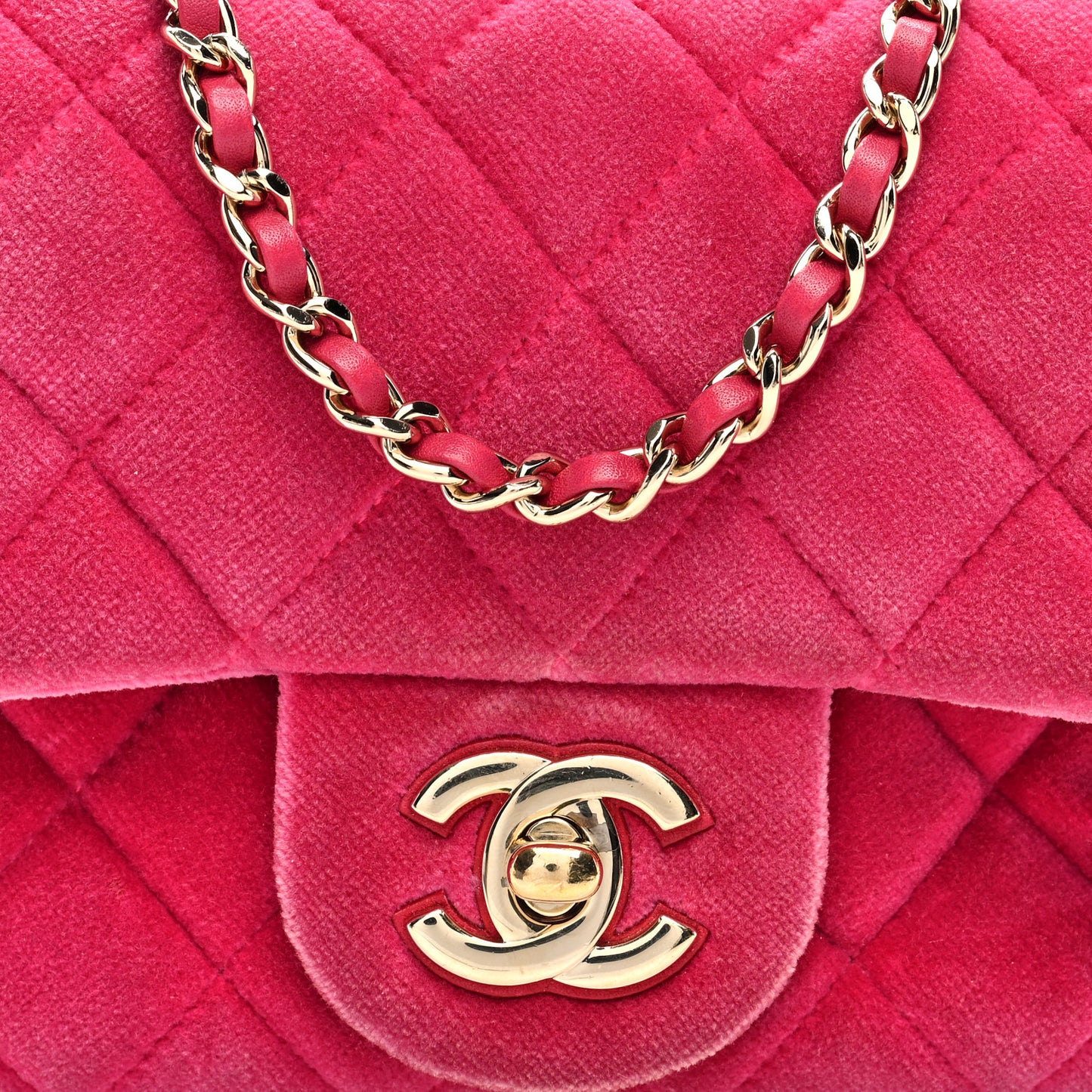 Velvet Quilted Mini Square Pearl Crush Flap Fuchsia