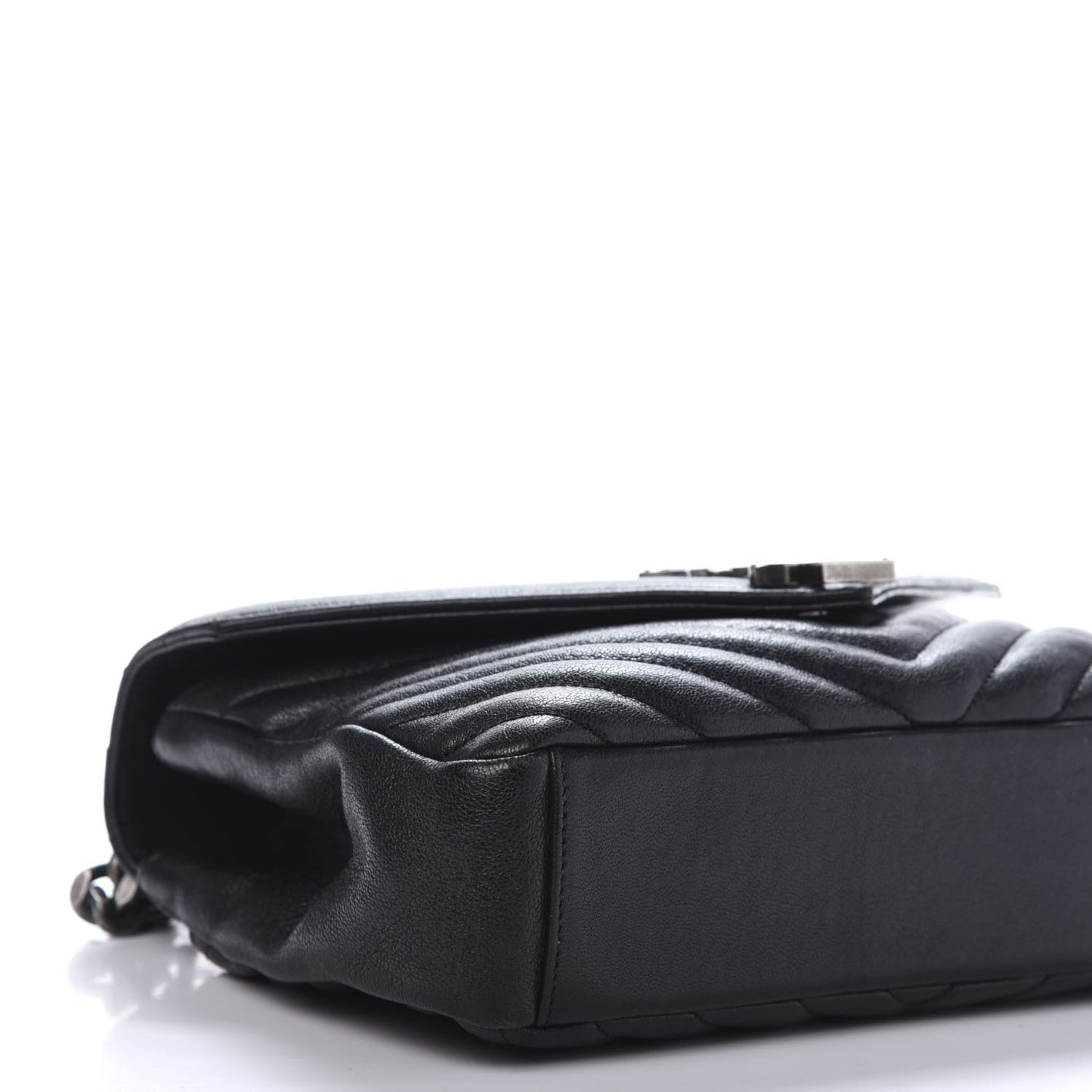 Sheepskin Matelasse Chevron Monogram Medium College Bag Black