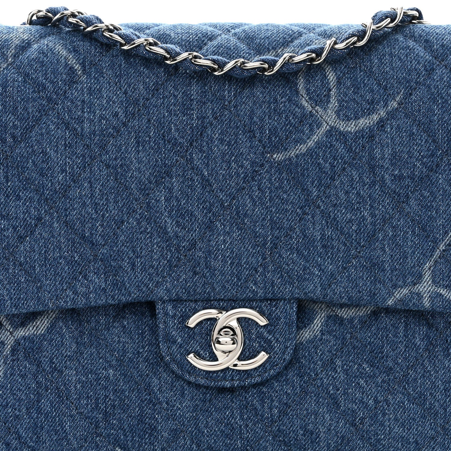 Chanel Denim Quilted CC Print Jumbo Single Flap Blue 8 of 10