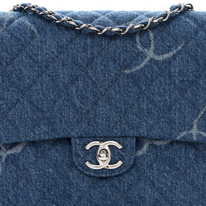 Chanel Denim Quilted CC Print Jumbo Single Flap Blue 8 of 10
