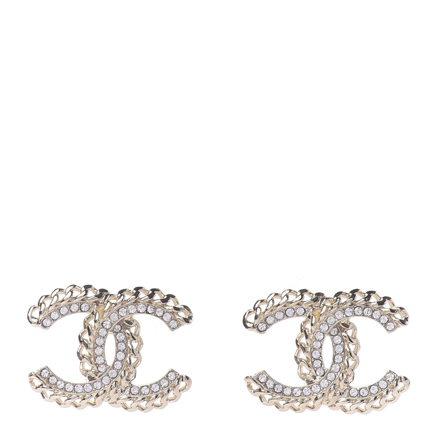 Crystal Chain CC Earrings Gold