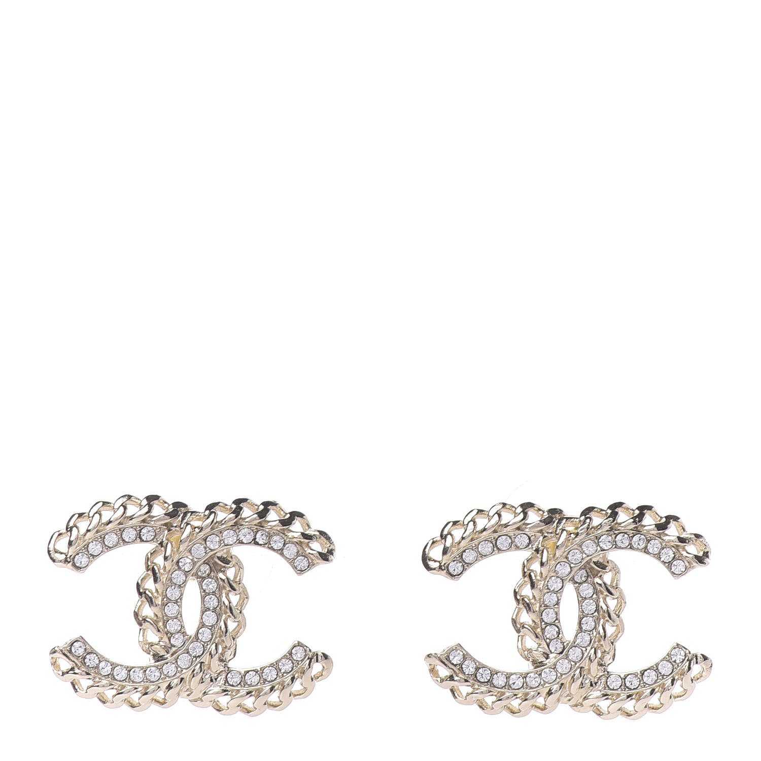 Chanel Crystal Chain CC Earrings Gold 1 of 5
