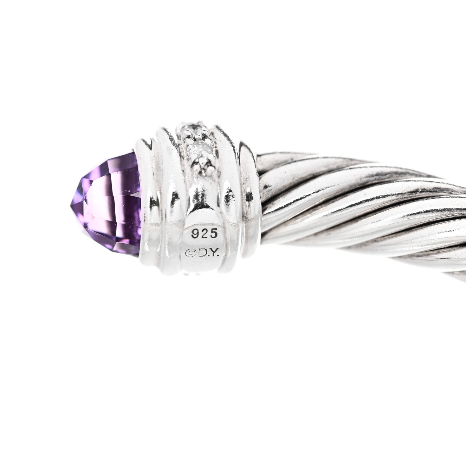 David Yurman Sterling Silver Diamond Amethyst 7mm Cable Classics Bracelet 4 of 4