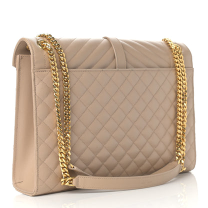 Saint Laurent Grain De Poudre Mixed Matelasse Large Triquilt Monogram Satchel Dark Beige 3 of 10