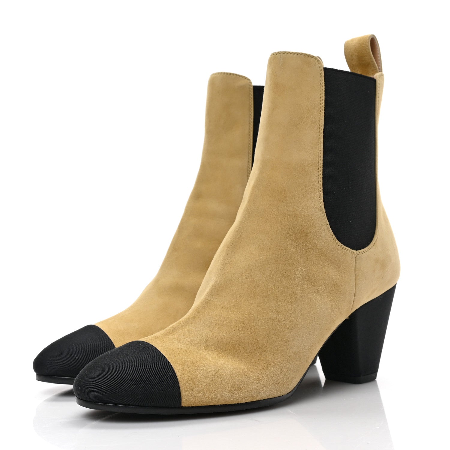 Chanel Suede Kidskin Crossgrain Cap Toe CC Short Ankle Boots 38 Beige Black 3 of 8