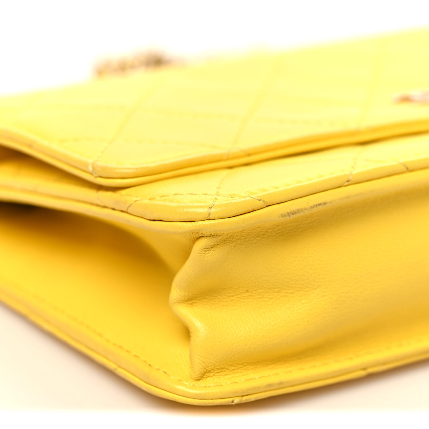 Lambskin Quilted Wallet on Chain WOC Yellow