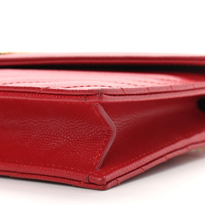 Saint Laurent Grain De Poudre Matelasse Chevron Monogram Envelope Chain Wallet Red 10 of 13