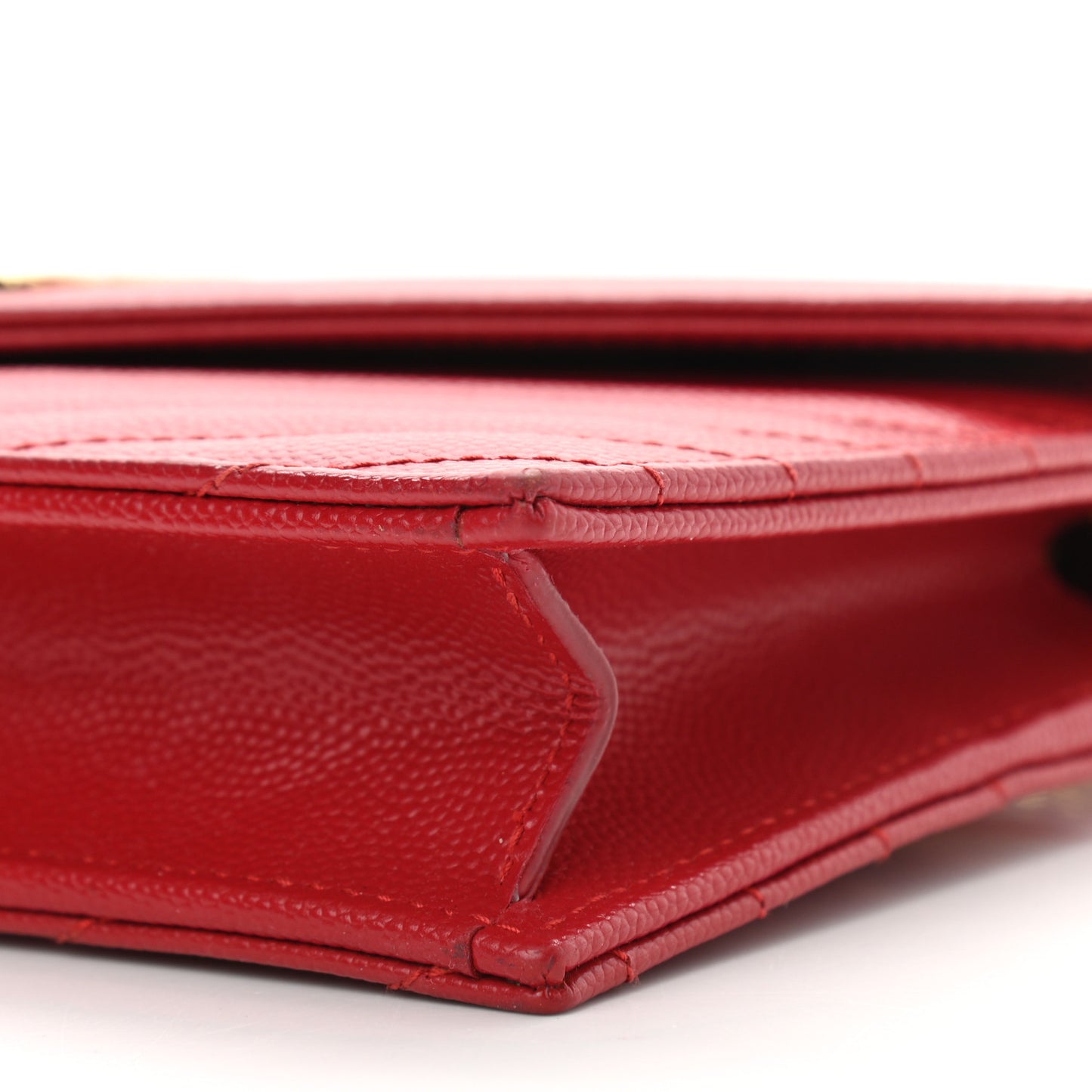 Grain De Poudre Matelasse Chevron Monogram Envelope Chain Wallet Red