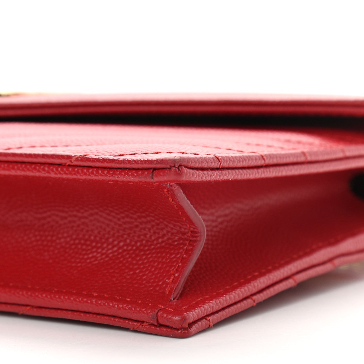 Saint Laurent Grain De Poudre Matelasse Chevron Monogram Envelope Chain Wallet Red 19 of 23