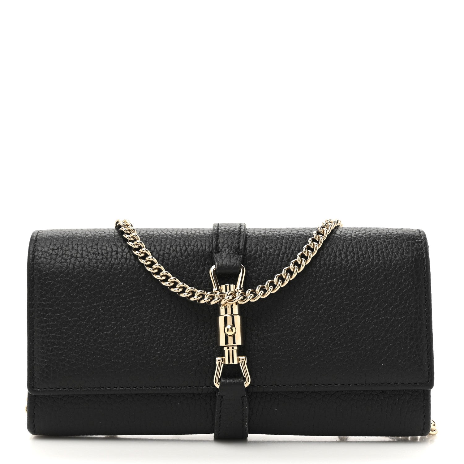 Gucci Pebbled Calfskin Jackie 1961 Chain Wallet Black Black 1 of 11