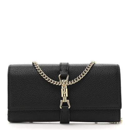 Gucci Pebbled Calfskin Jackie 1961 Chain Wallet Black Black 1 of 11