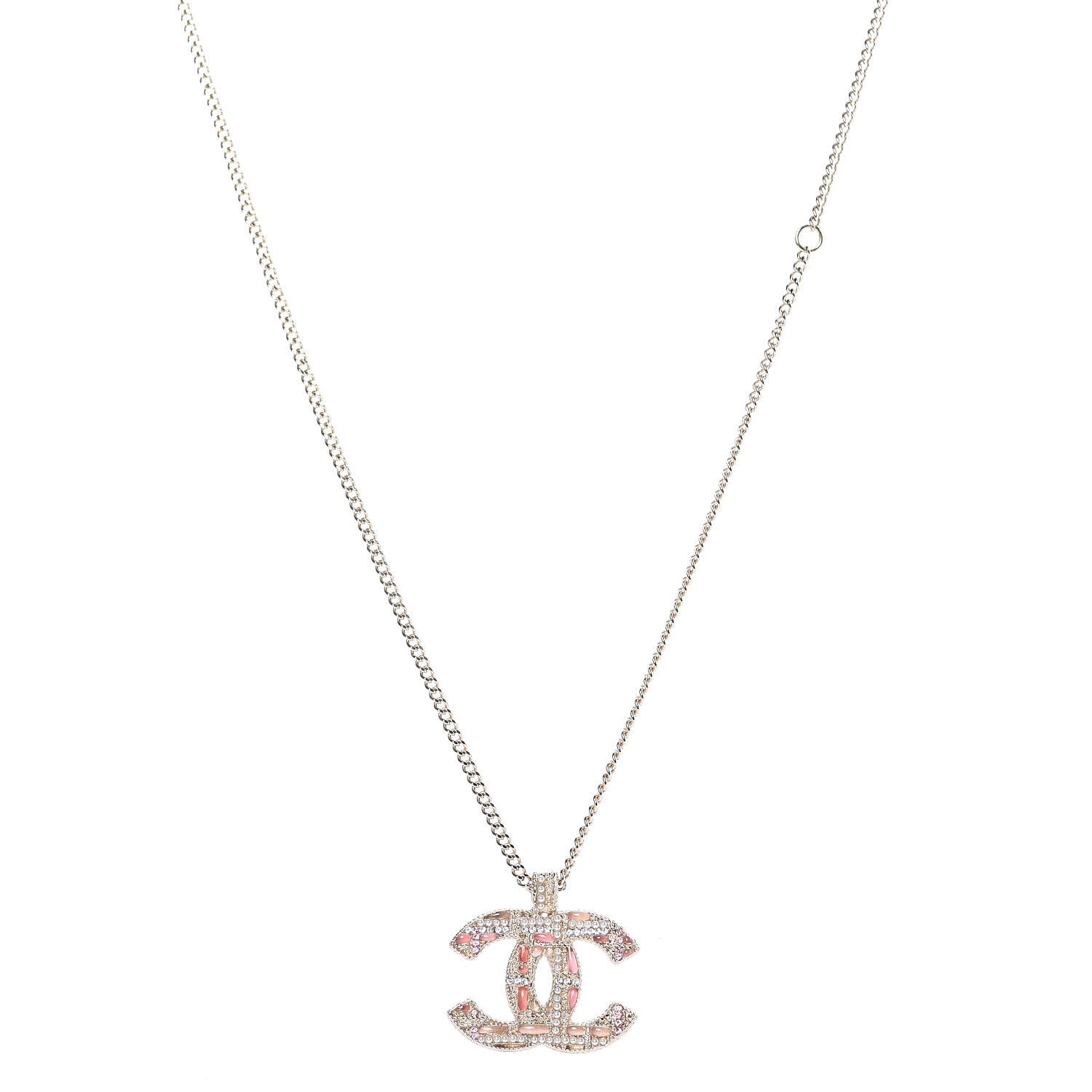 Chanel Crystal Pearl Tweed Effect CC Necklace Gold 1 of 5