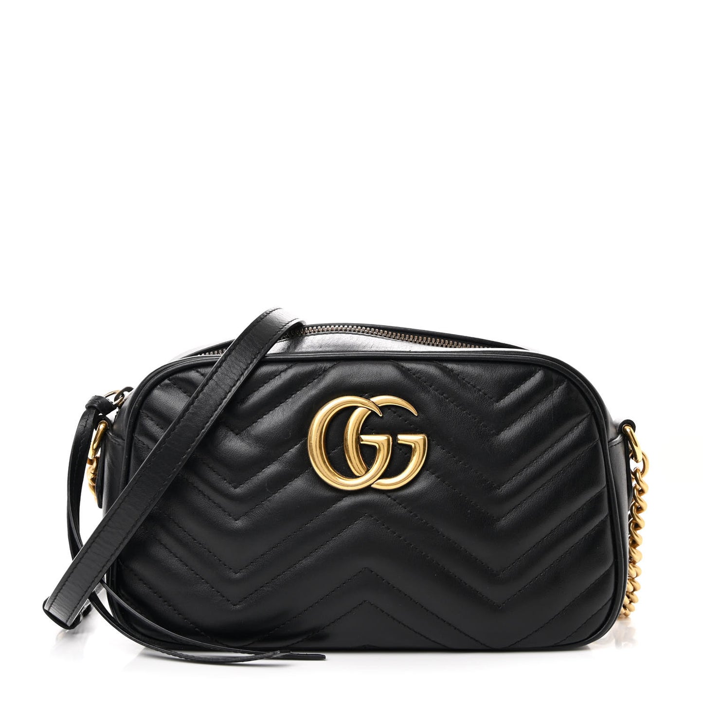 Calfskin Matelasse Small GG Marmont Chain Shoulder Bag Black