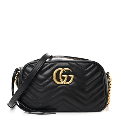 Gucci Calfskin Matelasse Small GG Marmont Chain Shoulder Bag Black 1 of 11