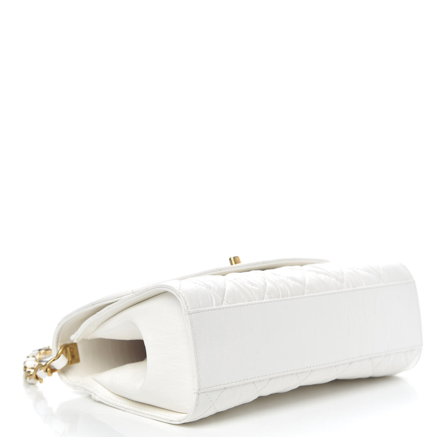 Crumpled Lambskin Quilted Small CC Links Top Handle Flap White