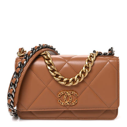 Chanel Lambskin Quilted Chanel 19 Wallet On Chain WOC Brown 1 of 11